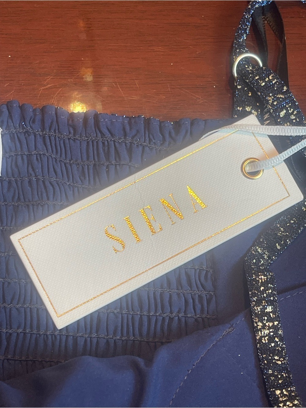 Siena Navy Gold Metallic Tiered Maxi Dress New With Tags Size 14 Shimmer Gown - Picture 10 of 17